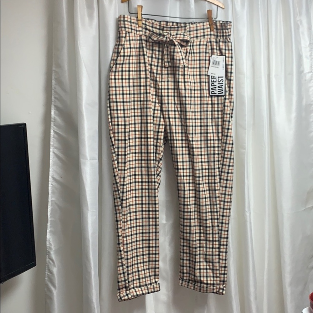 Plaid paper bag waist pants
